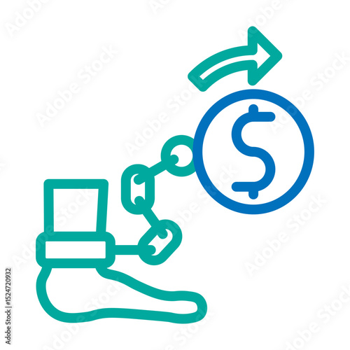 Debt Repayment Vector Line Blue Bluish Green Icon Design