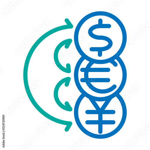 Foreign Exchange (Forex) Trading Vector Line Blue Bluish Green Icon Design