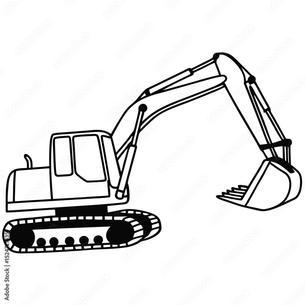 Naklejka premium Line Art Illustration of Excavator – Coloring Book and Drawing Page for Kids Construction Vehicle Educational Activity