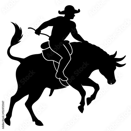 Silhouette of a cowboy riding a bull in a rodeo event illustration