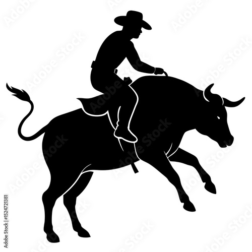 Silhouette of a cowboy riding a bull in a rodeo event illustration