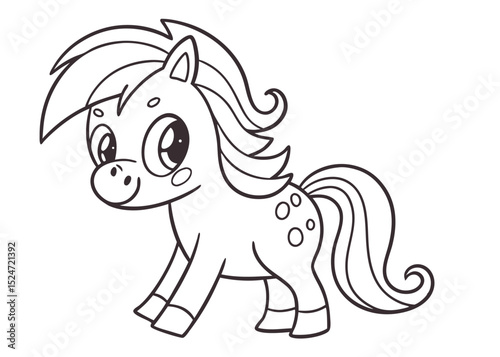 Line Art Illustration of Pony – Coloring Book Page and Drawing Book for Kids