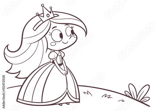 Line Art Illustration of Princess,  Fairy – Coloring Book Page and Drawing Book for Kids Fantasy