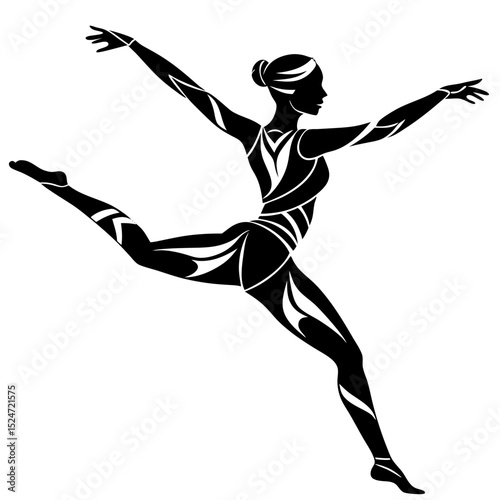 Silhouette of a female dancer in a stylized pose with arms extended out