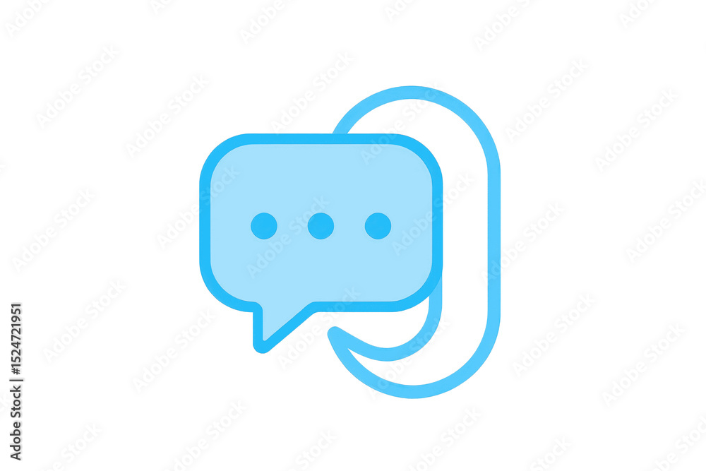 Naklejka premium a simple flat 2d icon representing 'a feedback loop', with a simple speech bubble that has an arrow exiting it and looping back around to enter it again, minimalist design, solid light blue color