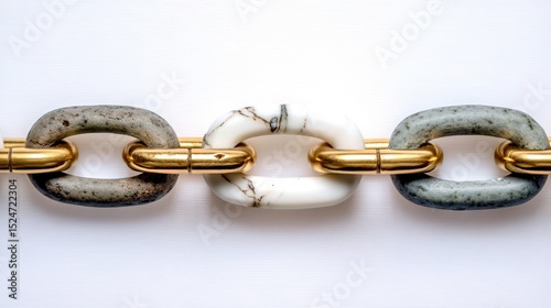A gold and white chain with a black stone in the middle
