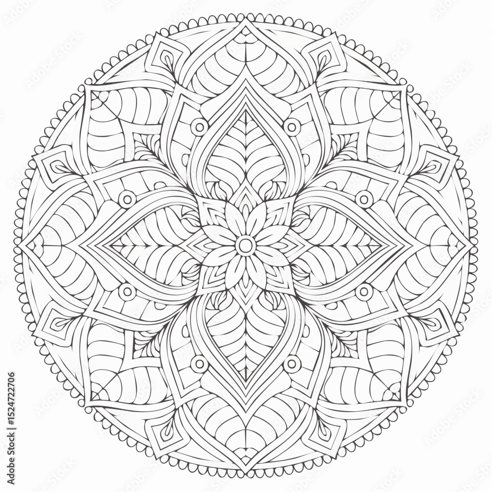 Fototapeta premium Fine lines Symmetric Spiritual Harmony Vintage Chakra Mandala Art Illustration with Intricate Patterns and Spiritual Design for Meditation and Decoration