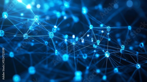 Abstract Network Connection: Global Data Flow and Digital Interconnectivity. Futuristic Blue Nodes and Lines