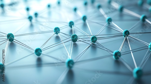 Abstract Network Connection: Interconnected Turquoise Nodes and Silver Wires