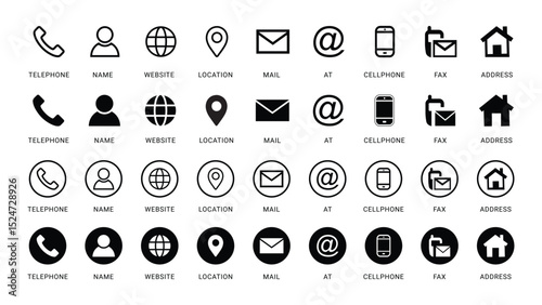 Business card icon set in flat and line style. Contact icon set. Thin line Contact icons set. Contact symbols - Phone, mail, fax, info, e-mail, support... vector illustration.