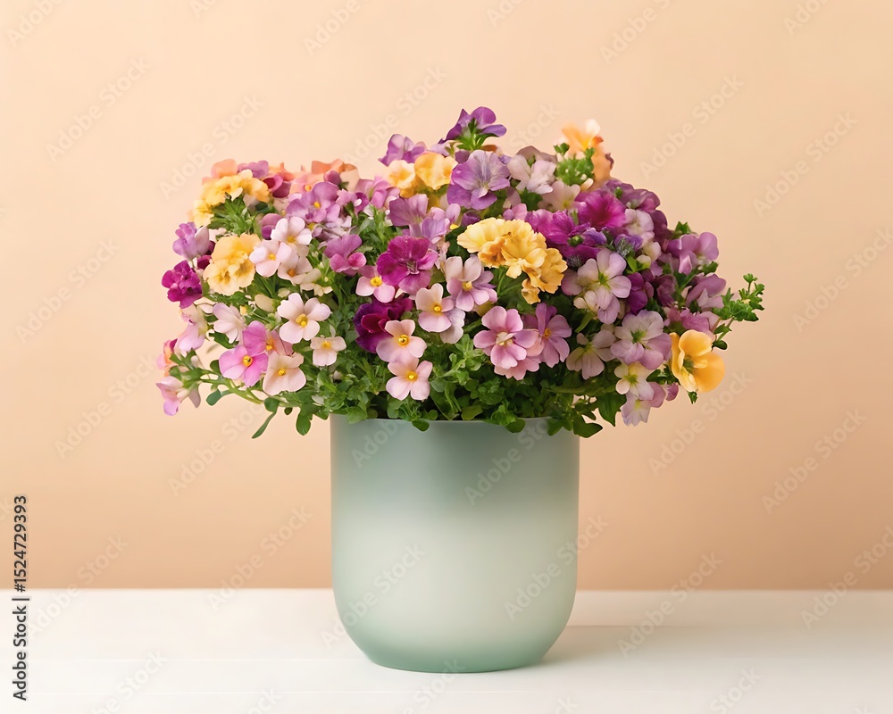 custom made wallpaper toronto digitalColorful Nemesia Blooms in Frosted Glass Pot with Peach Background.