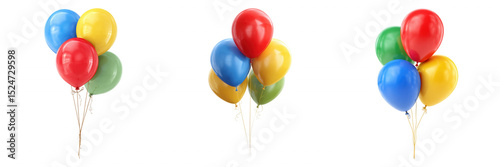 Red Blue Yellow Green Decorative Party Balloons Set on Transparent Background