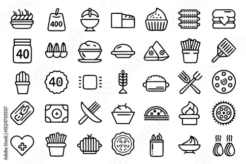 Collection of line icons depicting pasta macaroni and spaghetti dishes isolated on transparent background