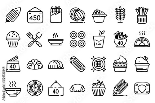 Collection of line icons depicting pasta macaroni and spaghetti dishes isolated on transparent background