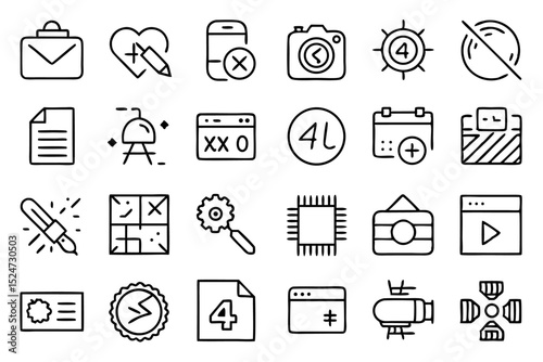 Collection of line icons for photo editing filters brightness adjustments isolated on transparent background