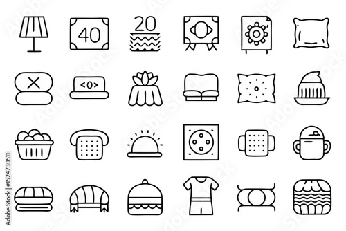 Line icons set of pillow cushion bed topper designs isolated on transparent background
