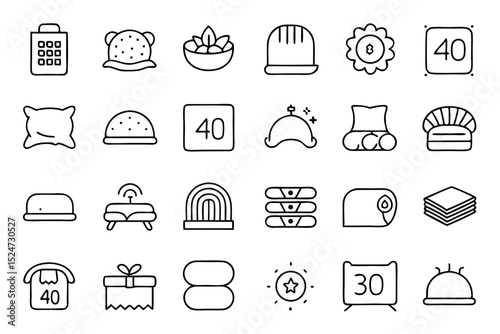 Collection of line icons depicting pillows cushions and bed toppers isolated on transparent background