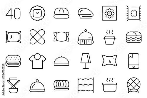 Collection of line icons depicting pillows cushions and bed toppers isolated on transparent background