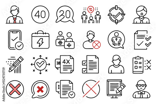 Collection of line icons depicting rejection denial refuse symbols isolated on transparent background