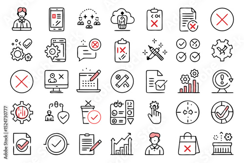 Collection of line icons depicting rejection denial refuse isolated on transparent background