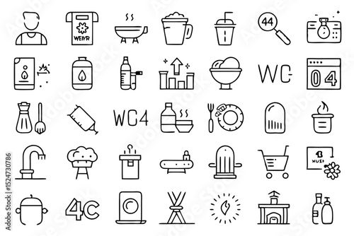 Restroom wc clean hygiene line icons set isolated on transparent background