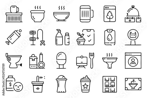 Restroom wc clean hygiene line icons set isolated on transparent background
