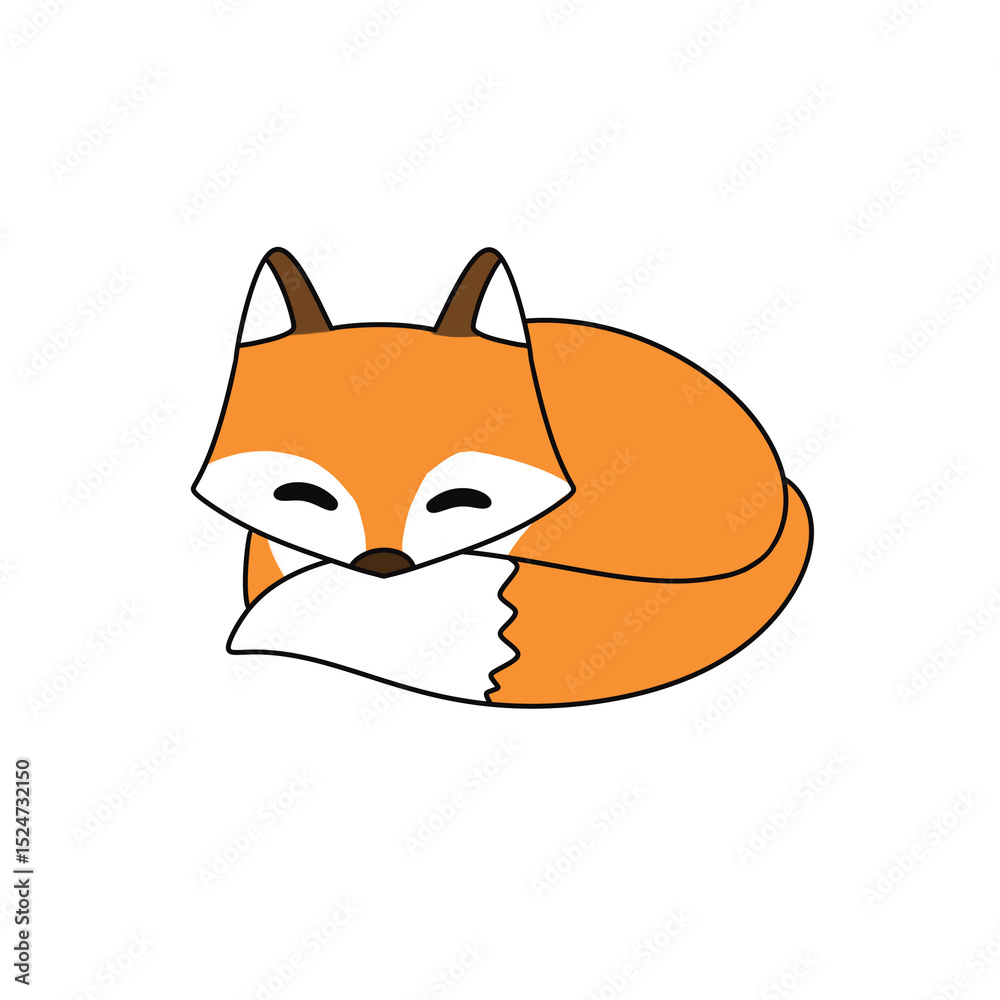 Obraz premium A cartoon fox is sleeping on a white background