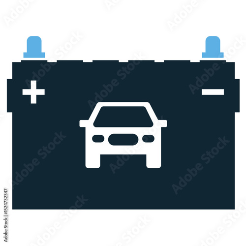 Car battery icon vector for electrical power, vehicle startup, and engine energy source. Ideal for auto parts design, electric diagrams, and mechanic tool visuals.
