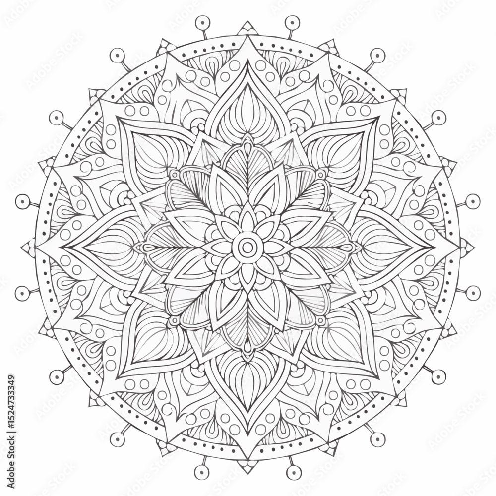 Fototapeta premium Circular Fusion Tapestry Geometry Decorative Spiritual Mandala Art Illustration with Intricate Patterns and Spiritual Design for Meditation and Decoration
