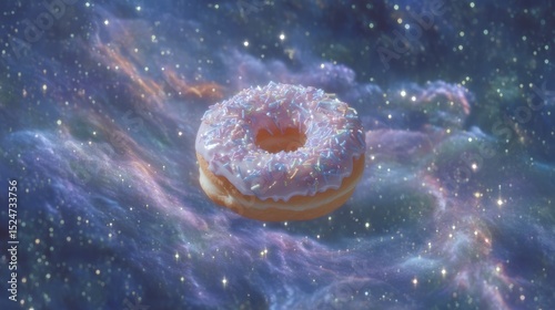 Pastel Pink Donut in Space  Galaxy Dessert  Cosmic Sweet Treat