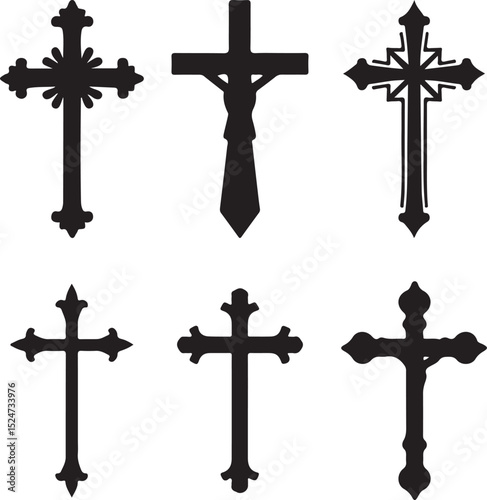 Set of Decorative Christian Cross Silhouettes – Black Religious Symbols Collection