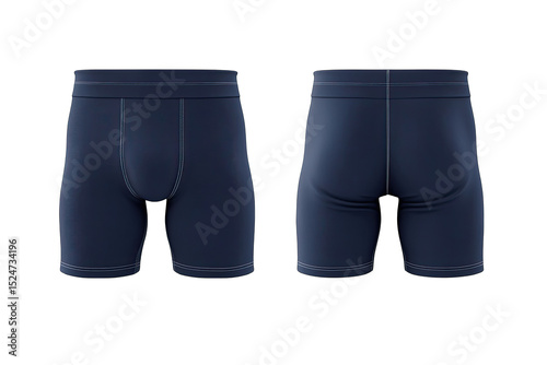 Dark navy blue athletic shorts, front and back views