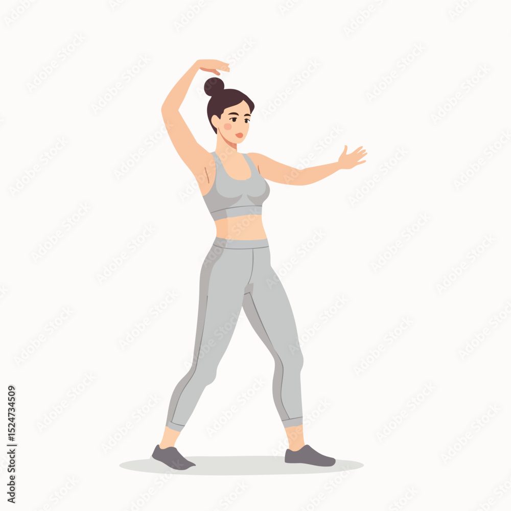 Fototapeta premium Flat vector woman warming up before workout