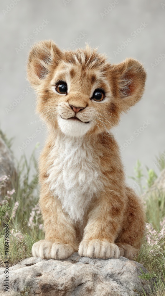 Fototapeta premium Adorable Lion Cub Wildlife Cute Baby Animal Nature Portrait Soft Fur Cinematic Light