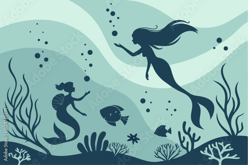 Mystical Mermaids & Ocean Treasures: Silhouette Vector Set