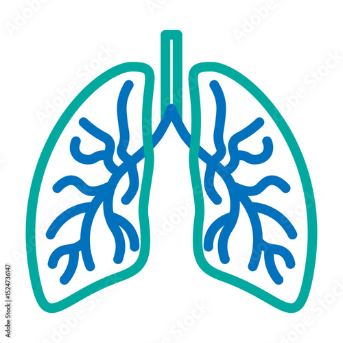 Lungs Vector Line Blue Bluish Green Icon Design
