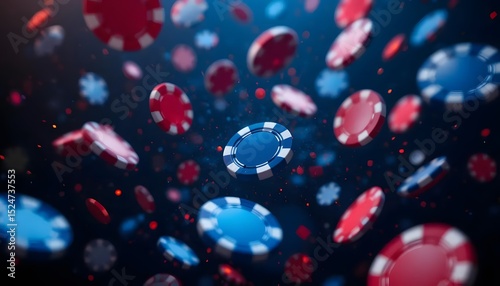Casino poker chips falling in a gambling background concept