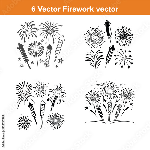 Firework New Year and Carnival Stars Explosion,Firework icons,Firework graphics against
