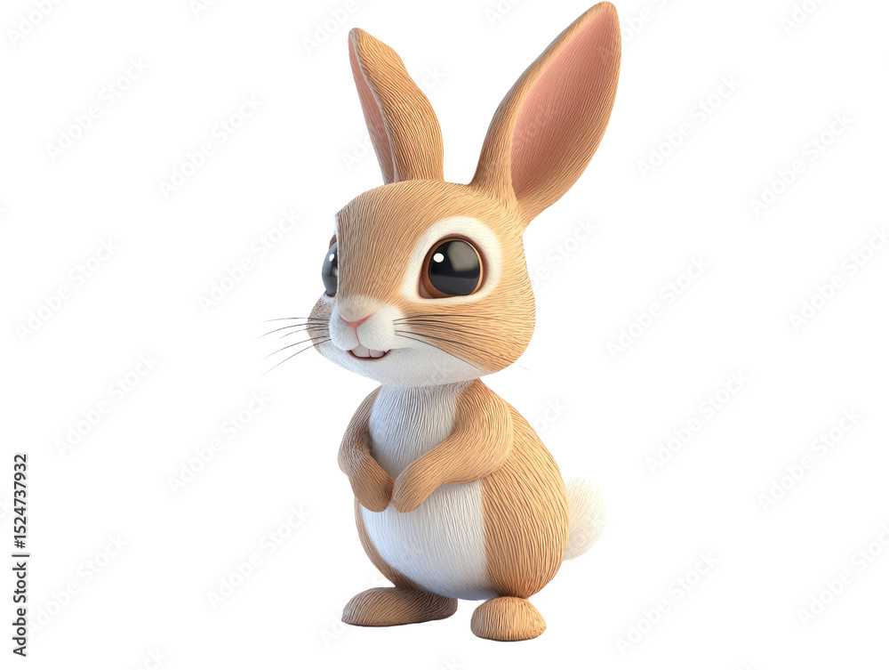 Fototapeta premium 3D animated rabbit with shy expression isolated on white background