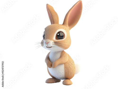 3D animated rabbit with shy expression isolated on white background