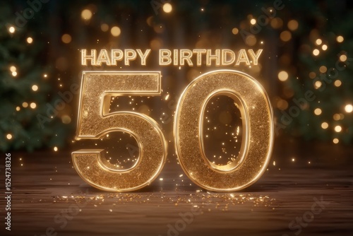 Glittering Golden 50th Birthday Sign  Festive Celebration  Anniversary