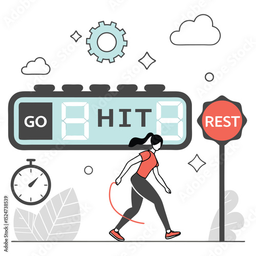 Illustrated HIIT workout timer concept