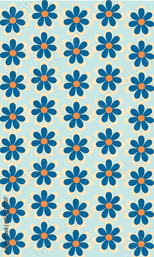 Imagen vertical de patrones de flores de color azul Mario en un fondo azul pastel ideal para papel tapiz