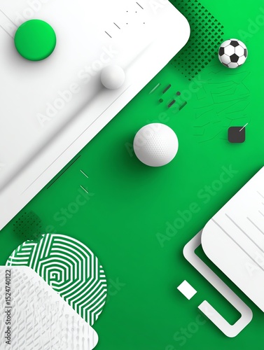 Abstract Green and White Soccer Ball Design: Modern Sport Graphic with Geometric Shapes and Patterns. Ideal for Website Banners, Social Media Posts, and Marketing Materials.