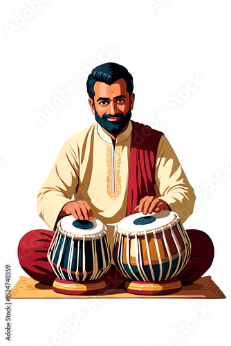  A professional tabla player in traditional attire