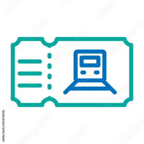 Train Ticket  Vector Line Blue Bluish Green Icon Design