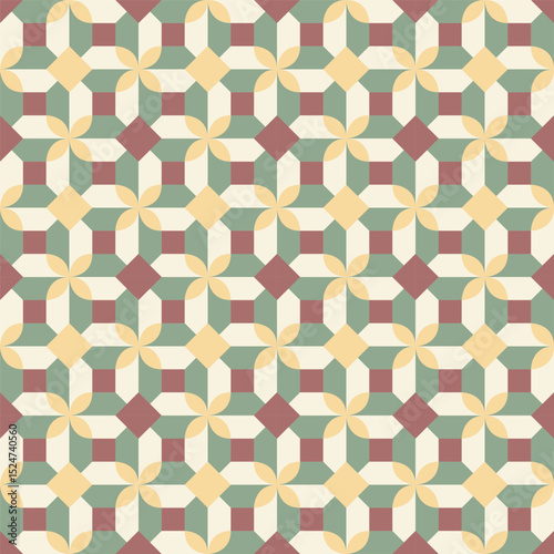 Retro Geometric Floral Square Shape Decorative Seamless Pattern