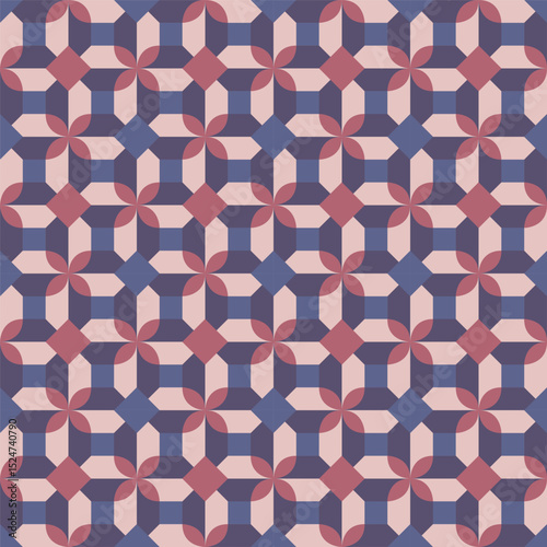 Geometric Flat Design Tileable Pattern with Floral and Diamond Shapes