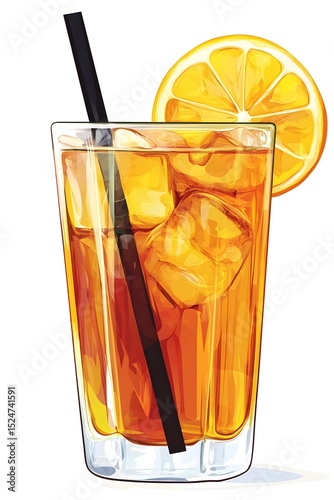 Refreshing iced tea with lemon slice and straw perfect for summer hydration