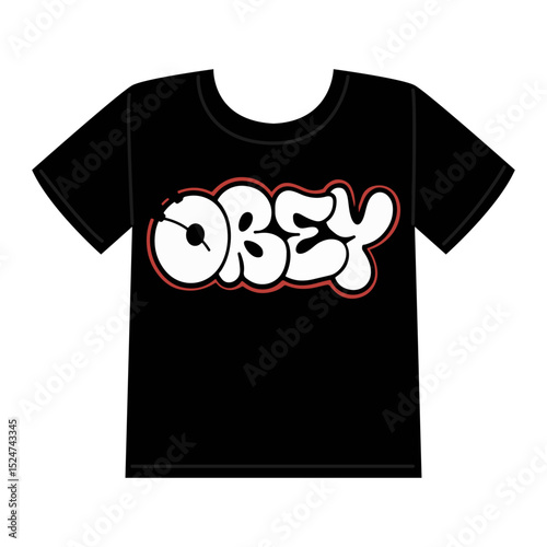 Urban Graffiti “Obey” Text Vector with Red Outline on Black Background for T-shirt Design